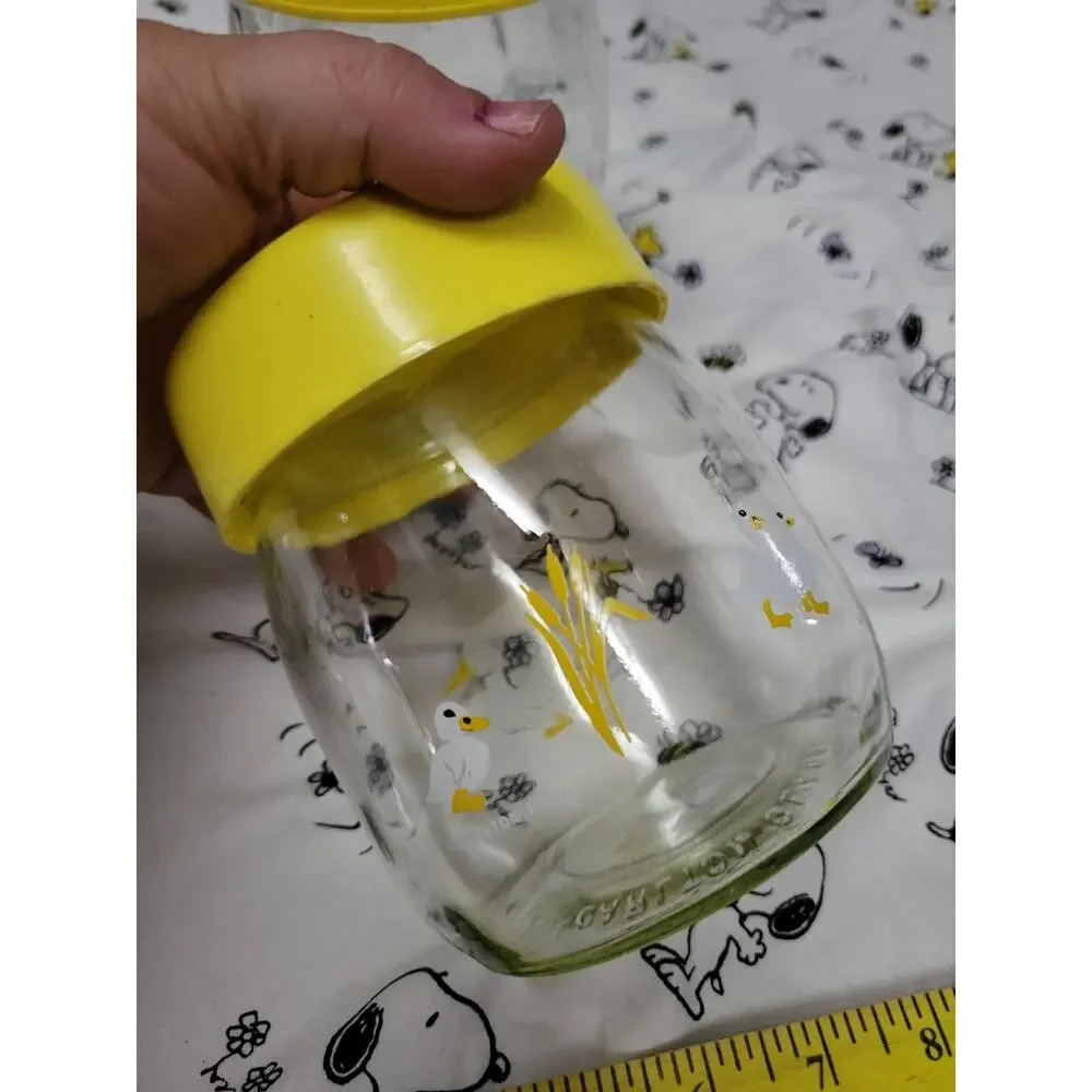 Vintage Carlton Glass 1982 Yellow Duck Canister Lidded Jar X 2